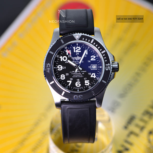 Breitling Superocean II 44mm Dive 3,300 ft Black Dial A17392 Mens Watch