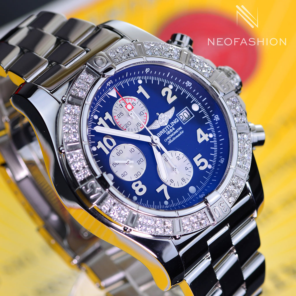 Breitling Super Avenger 1.23ct Diamond Bezel Blue Dial A13370