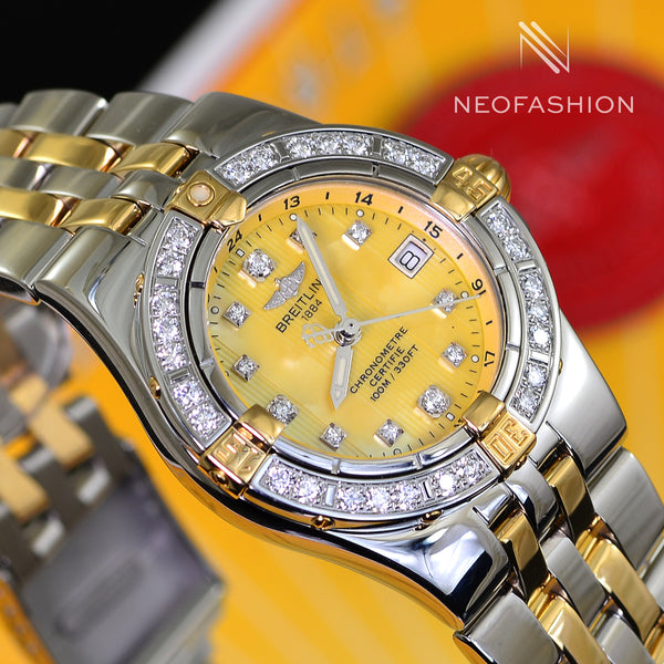 Breitling Starliner Ladies 2 Tone 18K/SS  Factory Gold MOP Diamond Dial & Diamond Bezel B71340