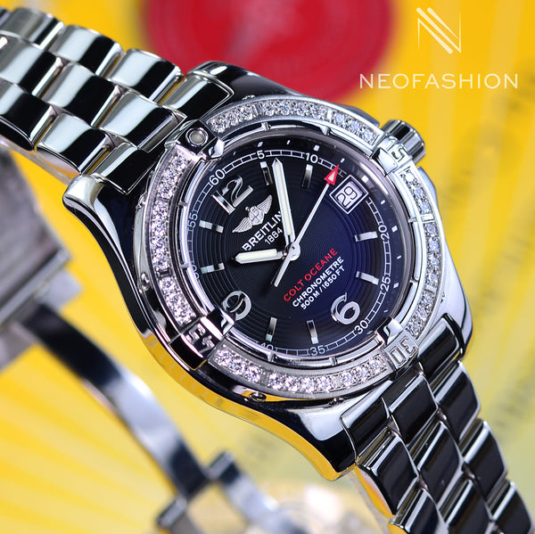 Breitling Colt Oceane Lady Chronometer Black Dial Diamond Bezel Watch A77380