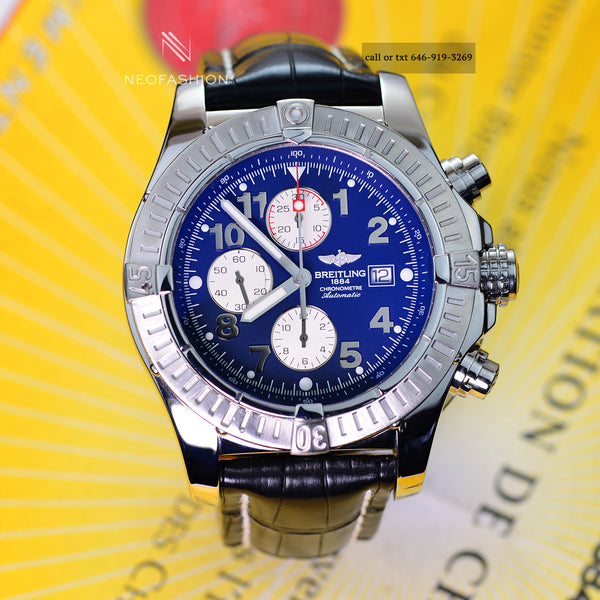 Breitling Super Avenger Chronograph Blue Dial A13370 Mens Watch