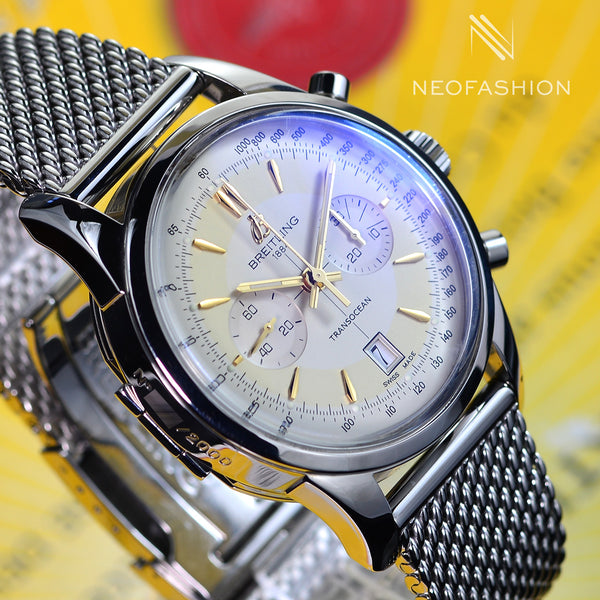 Breitling Transocean Chronograph 43mm LIMITED EDITION 2000pcs Cream Dial Mens Watch AB0154