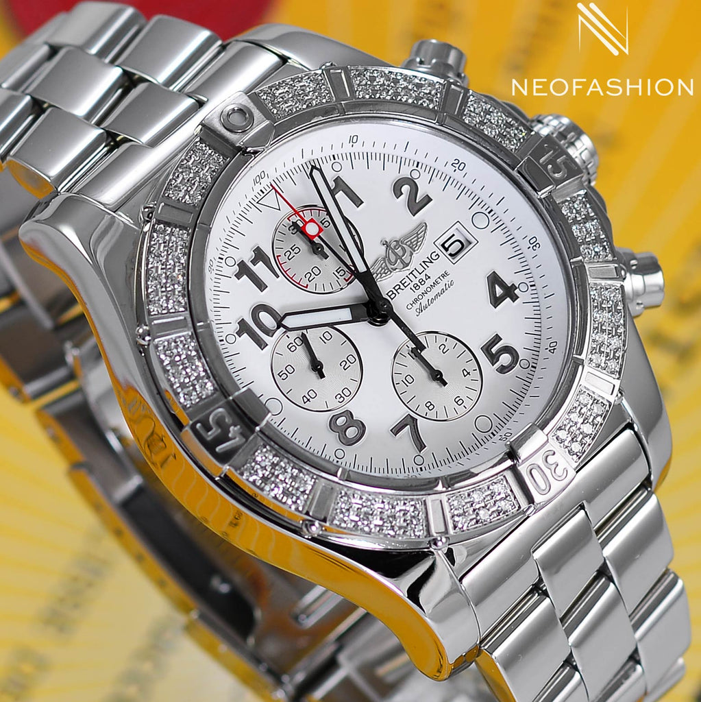 Breitling Super Avenger Factory Diamond Bezel White Dial A13370 - NeoFashionStore