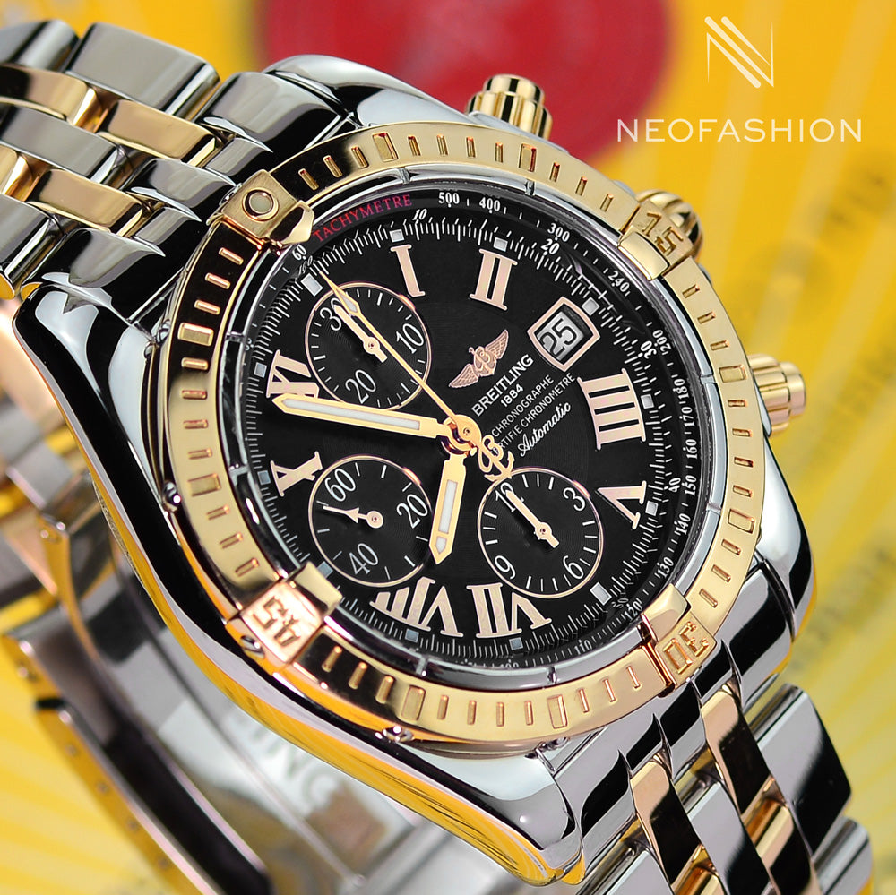 Breitling Chronomat Evolution 18K Rose Gold/Steel Black Dial 