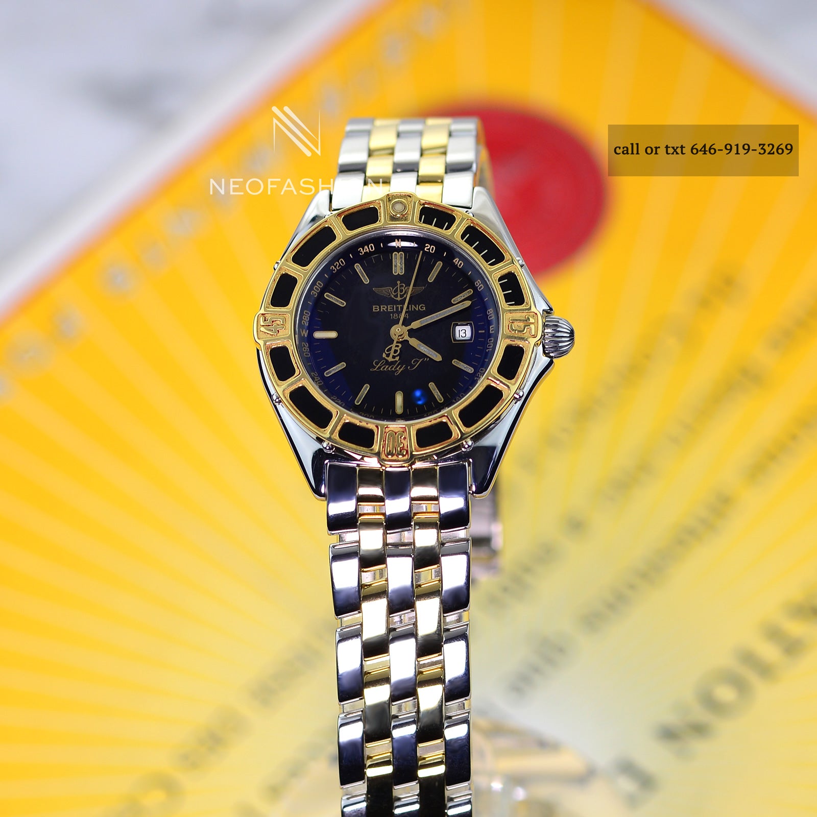Breitling Lady J 18K SS Gold Bezel Black Dial Watch D52065 Alex A