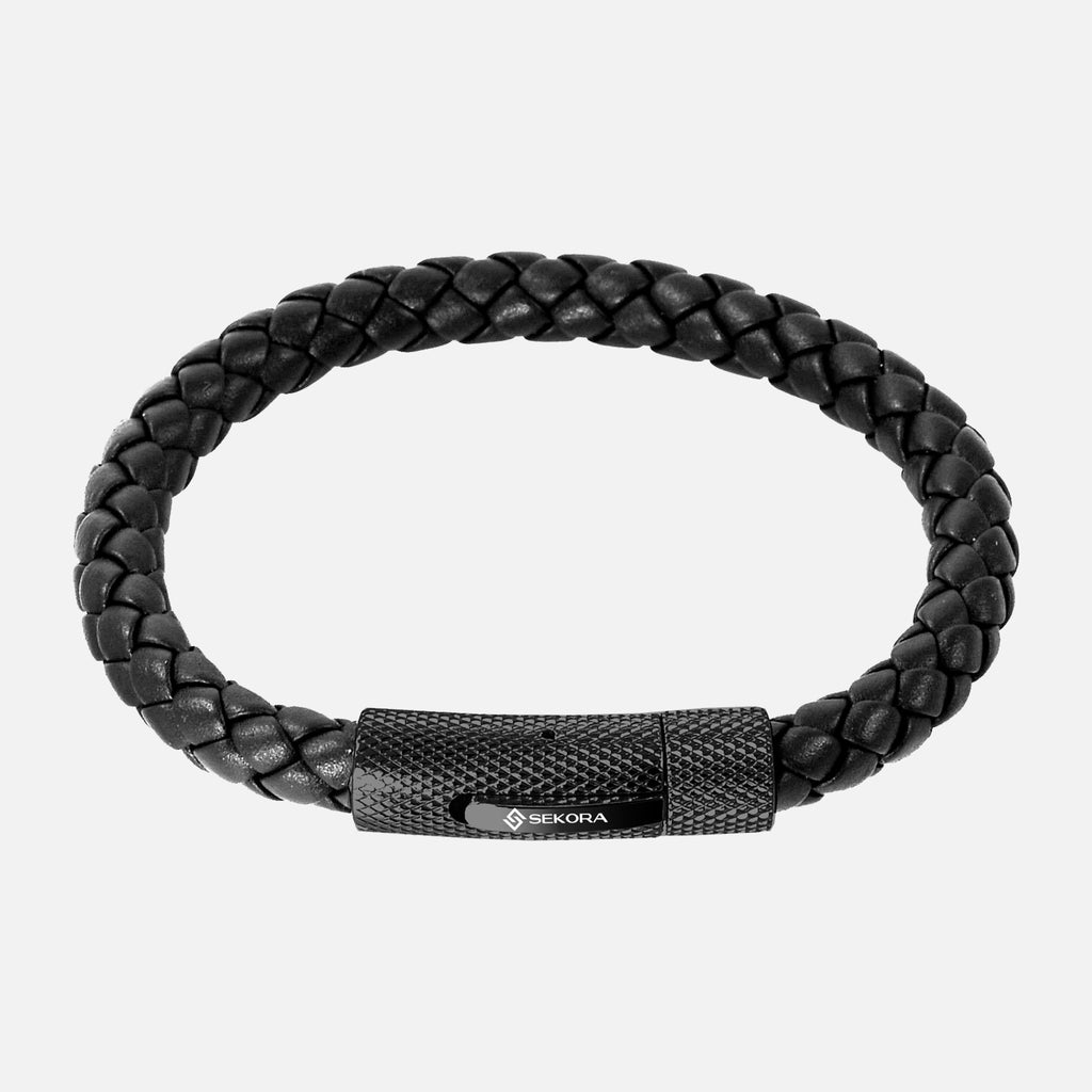 Sekora Black PVD Braided Nappa Leather Bracelet - NeoFashionStore