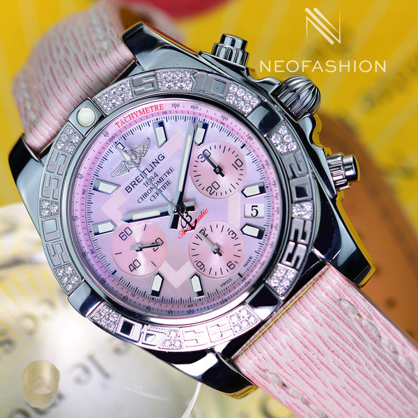 Breitling Chronomat B01 41mm Pink MOP Dial Diamond Bezel Limited 100pcs AB0140