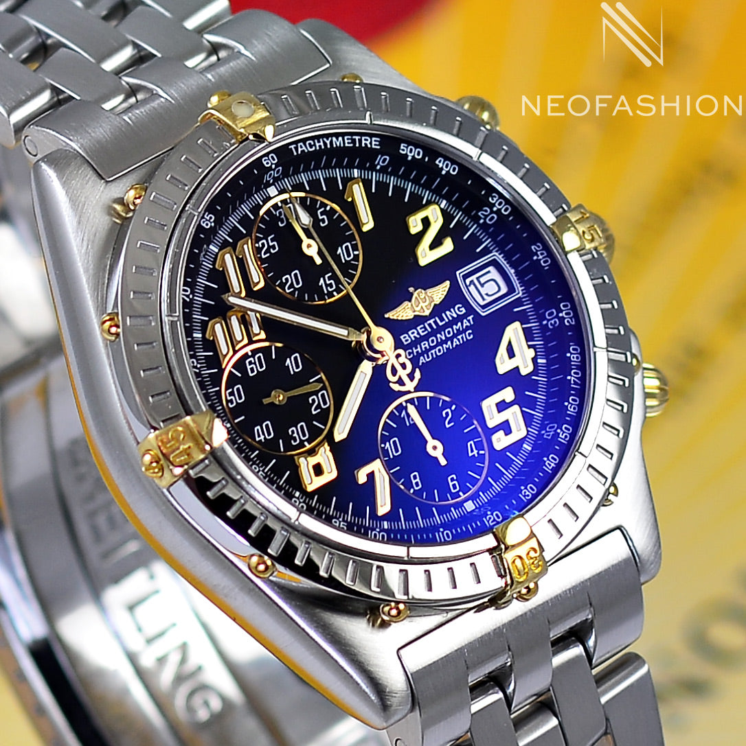 Breitling Chronomat GT 18K Gold Stainless Steel Black Dial B13350 ALEX A