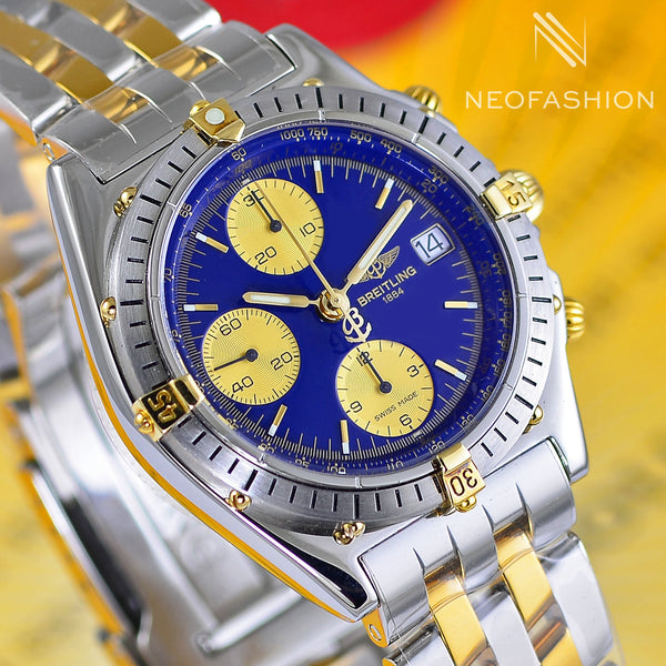 Breitling Chronomat 18K Gold & Steel Blue Dial B13048﻿