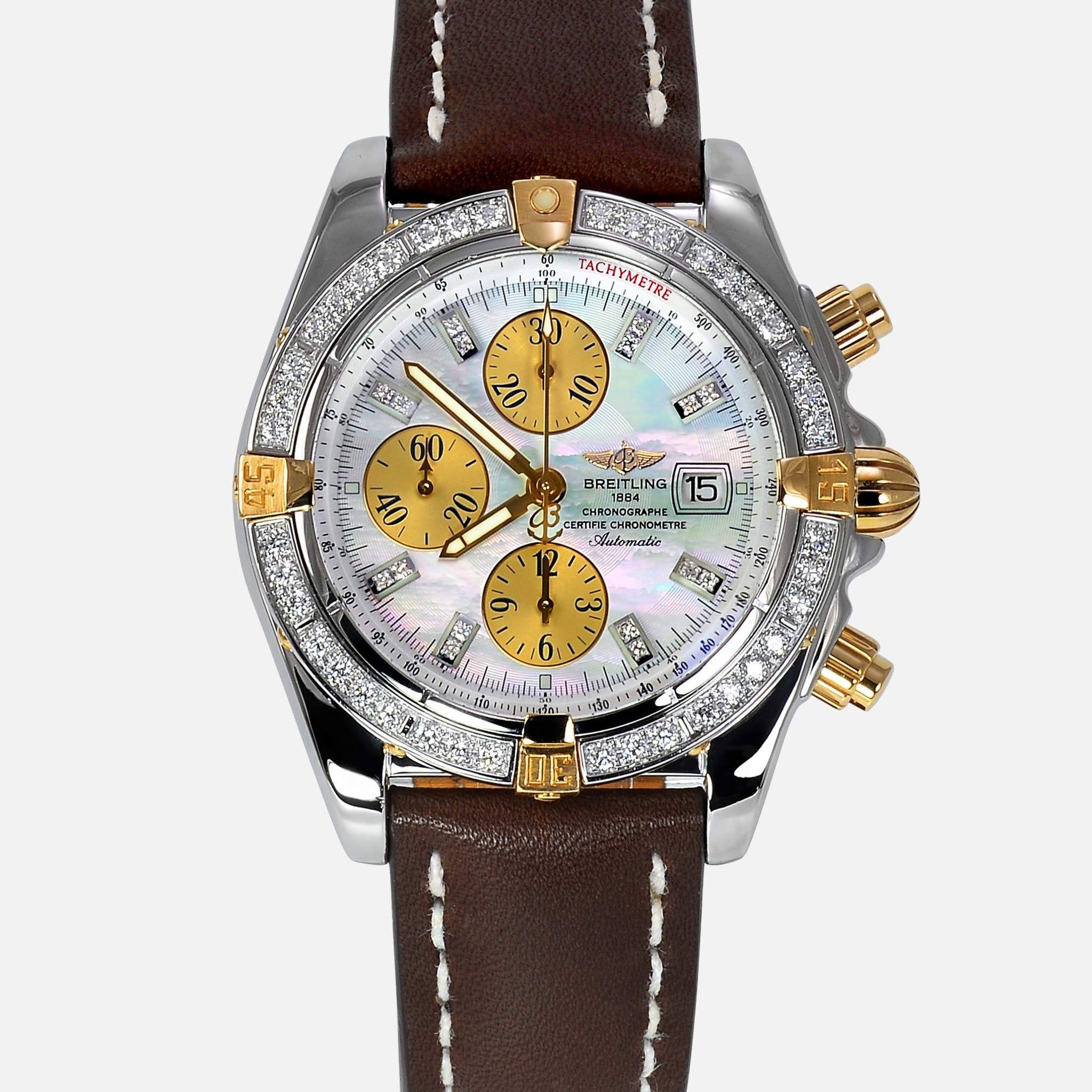 Breitling Chronomat Evolution 18K SS Diamond Bezel Pearl Diamond Dia ALEX A