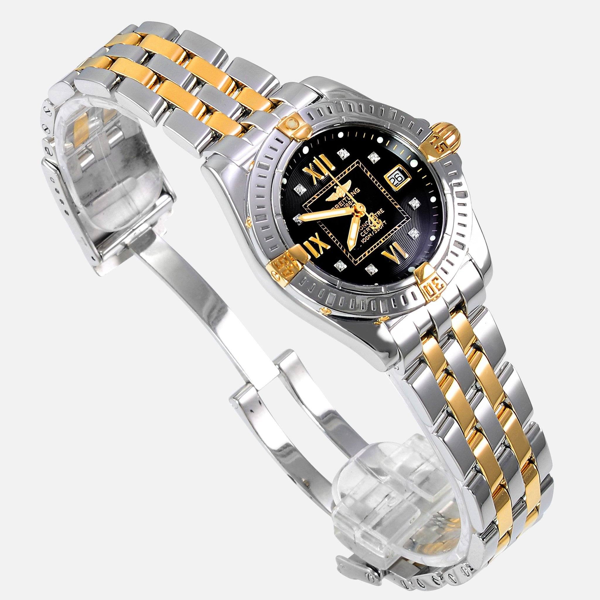 Breitling Cockpit Lady 18K SS Black Diamond Dial A71356 Alex A