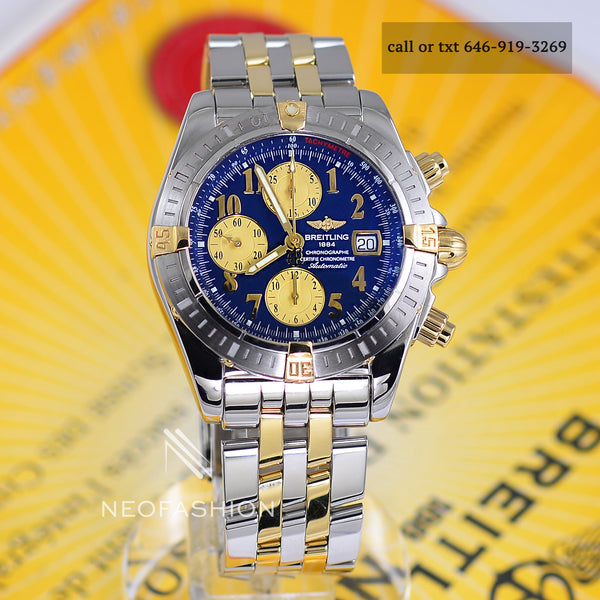 Breitling Chronomat Evolution 18K Gold/Steel Blue Dial B13356