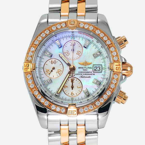Breitling Chronomat Evolution VVS Diamonds 18K Rose Gold/Steel MOP Dial C13356 - NeoFashionStore