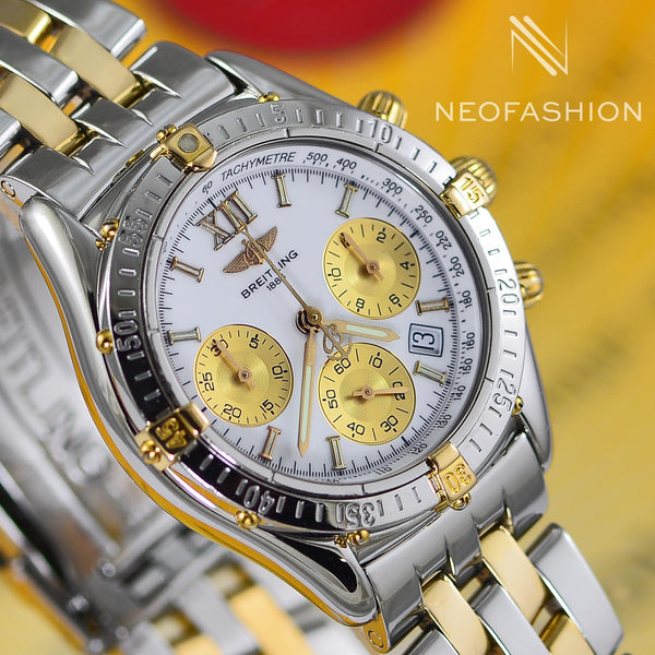 Breitling Jetstream Chronomat 18K Gold/SS White Dial B55048