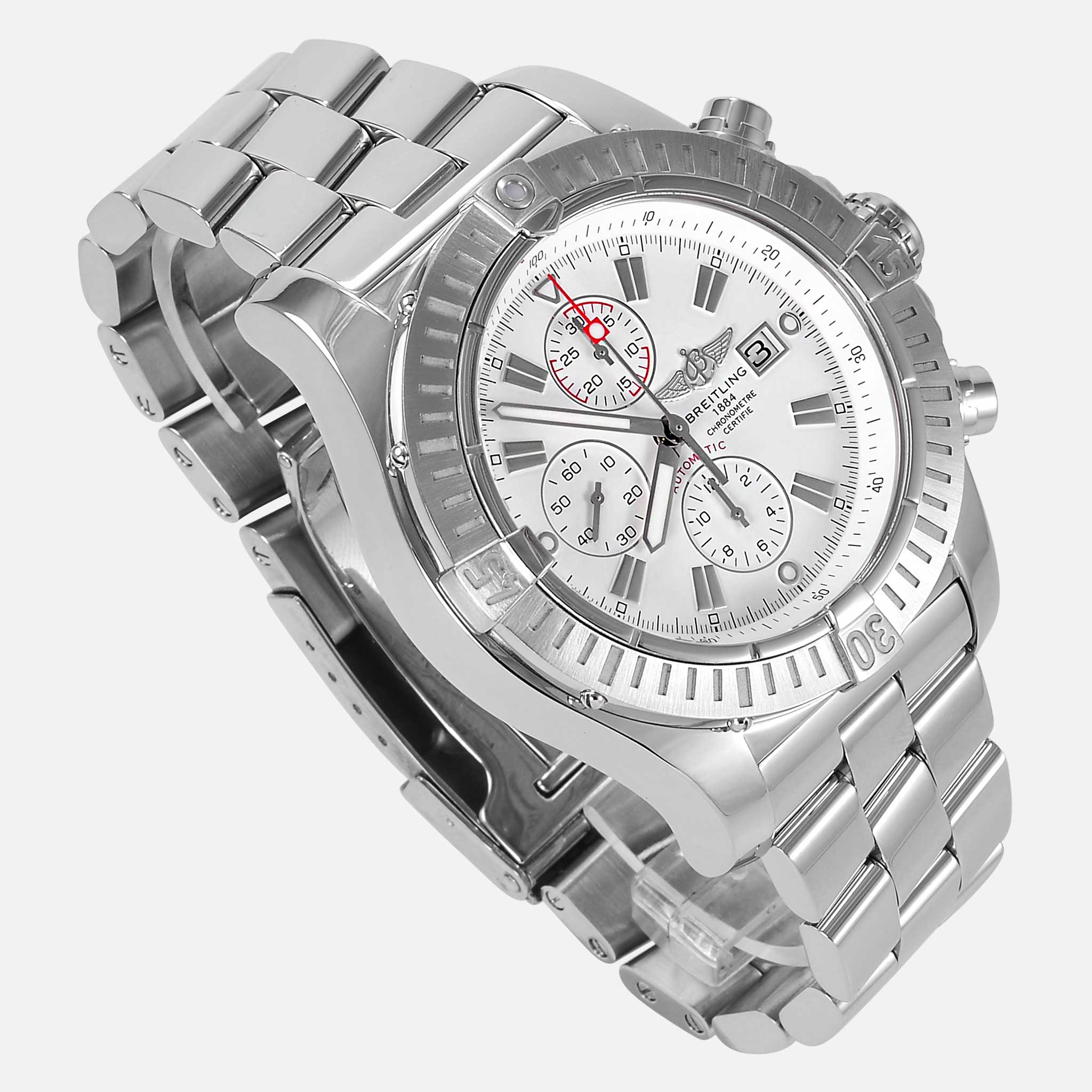 Pre Owned Mens Breitling Super Avenger Chronograph White Dial A13370 Alex A