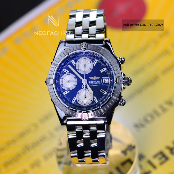 Breitling Chronomat 39mm Blue Dial Steel Mens Watch A13352