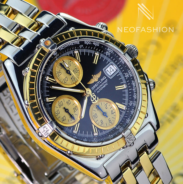 Breitling Chronomat Two Tone 18K Gold Bezel & Steel Black Dial B13050