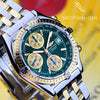 Breitling Chronomat 18K Gold & Steel Green Dial Mens Watch D133520