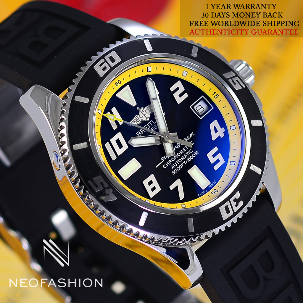 Breitling Superocean Abyss Black Dial Yellow Ring A17364 - NeoFashionStore