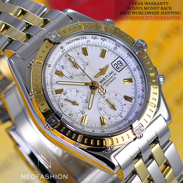 Breitling Chronomat 18K Gold/SS White Dial B13352 - NeoFashionStore