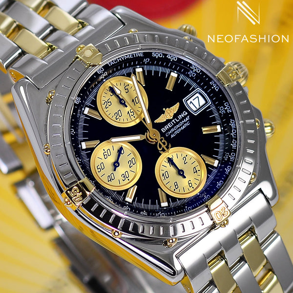 Breitling Chronomat GT 18K Gold & Stainless Steel Black Dial B13050﻿ - NeoFashionStore