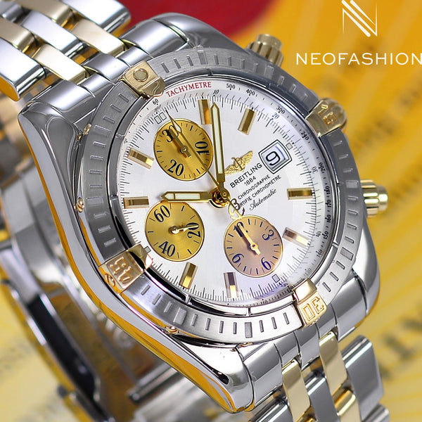 Breitling Chronomat Evolution 18K Gold/Steel White Dial B13356 - NeoFashionStore