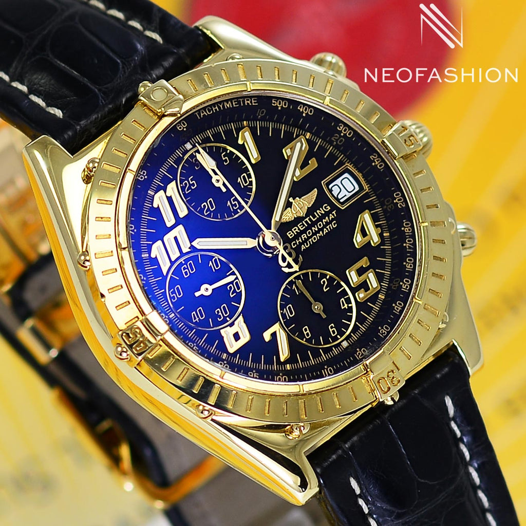 Breitling Chronomat 18K Solid Yellow Gold Black Dial K13050 - NeoFashionStore