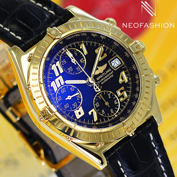 Breitling Chronomat 18K Solid Yellow Gold Black Dial K13050 - NeoFashionStore