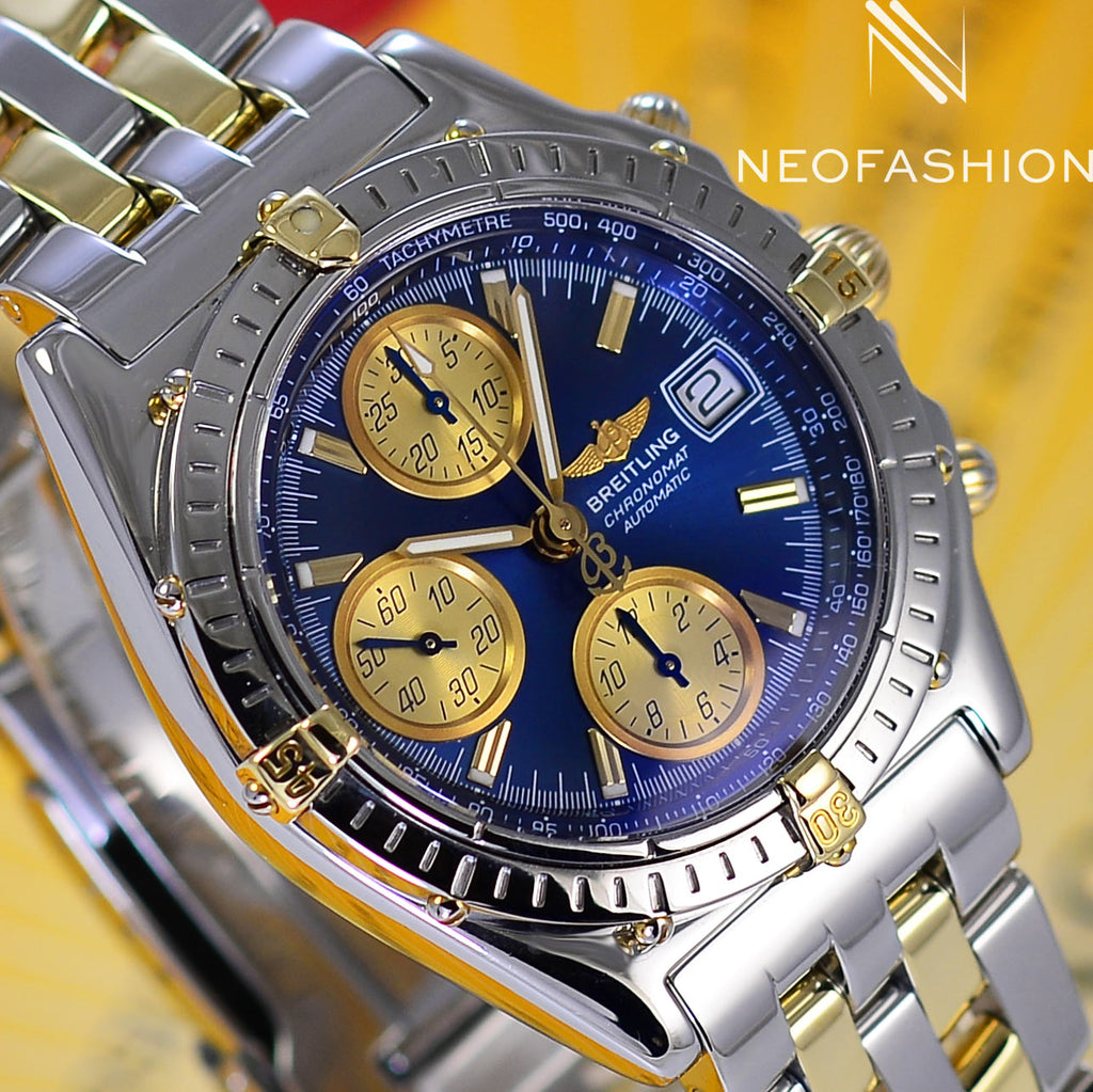Breitling Chronomat 18K Gold & Steel Blue Dial B13050﻿ - NeoFashionStore