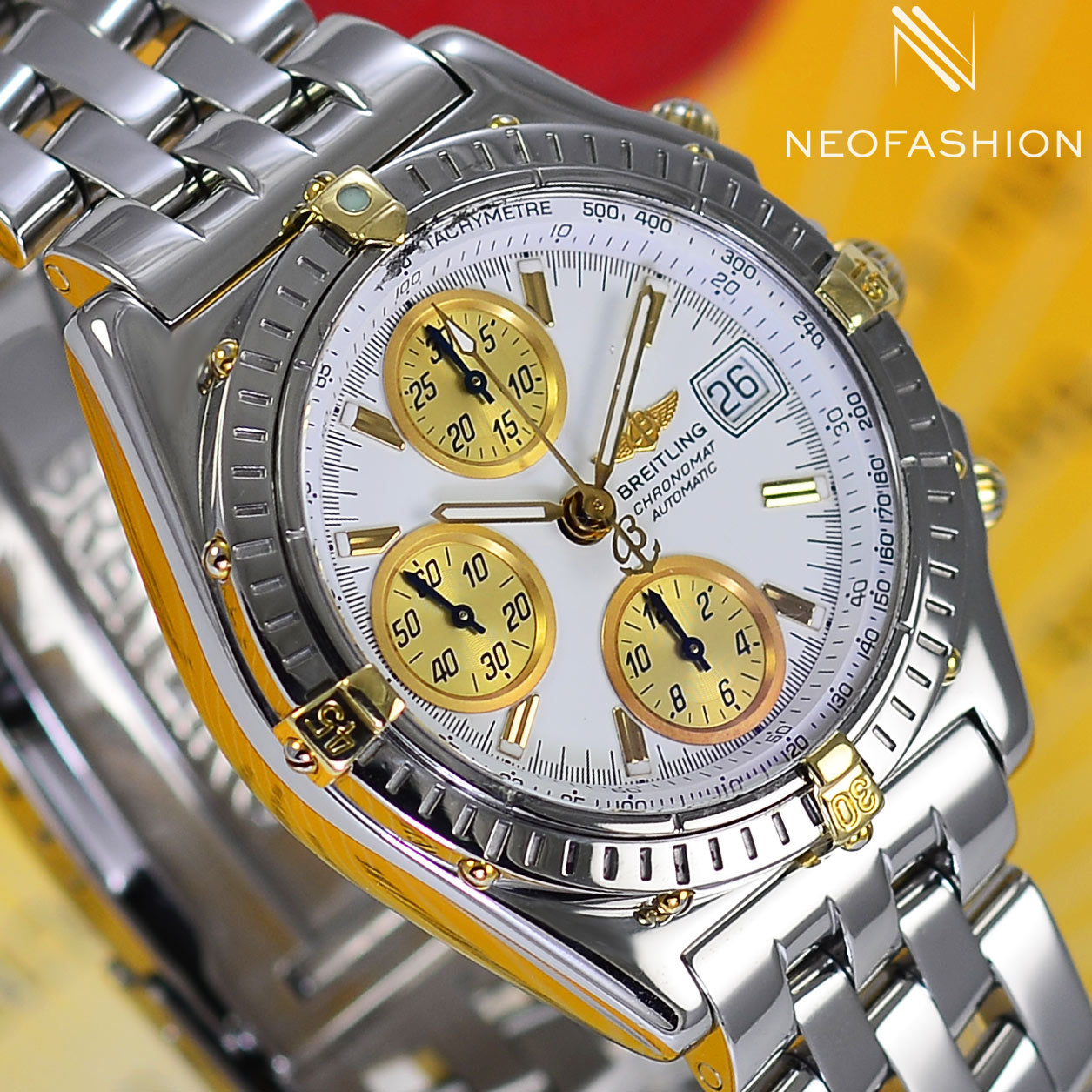 Breitling Chronomat GT 18K Gold & Stainless Steel Blue Dial