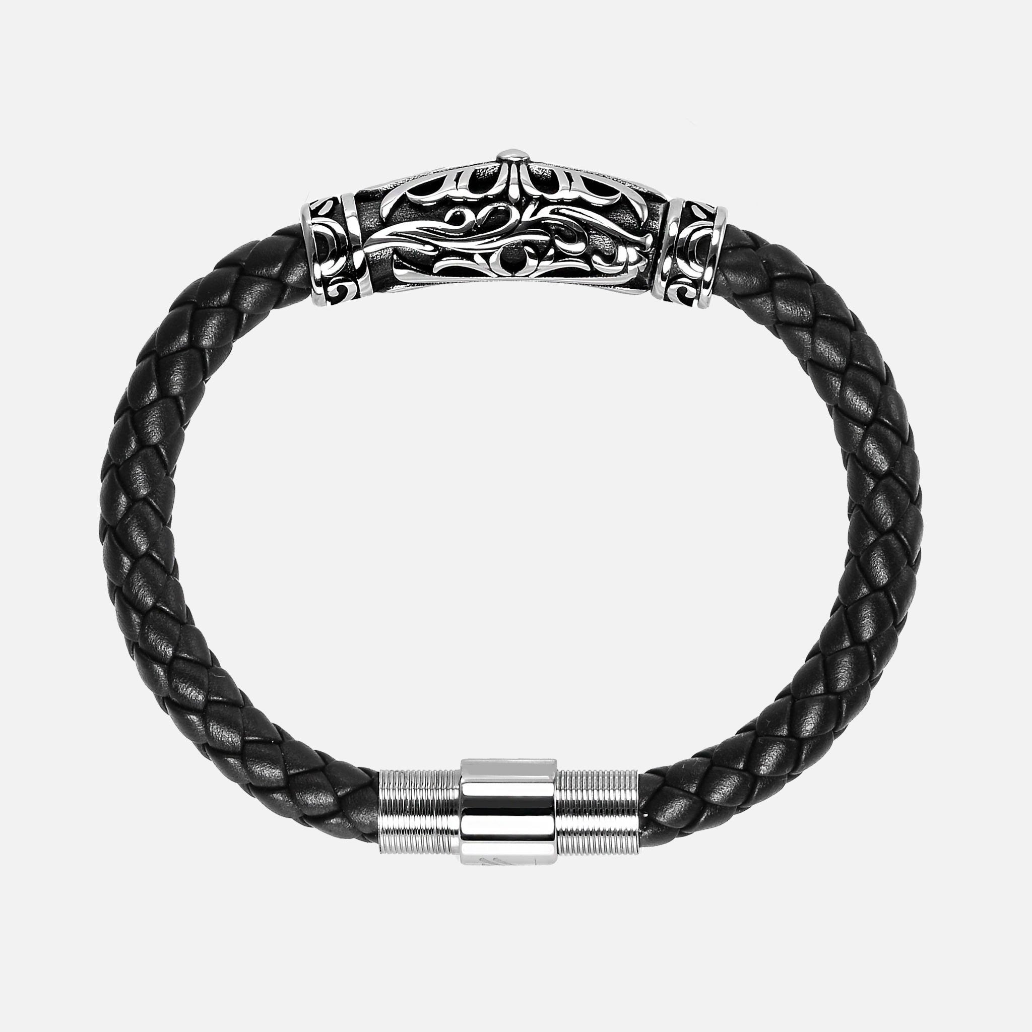 Sekora Mens Black Braided Italian Nappa Leather Hand Made Bracelet -  NEOFASHION