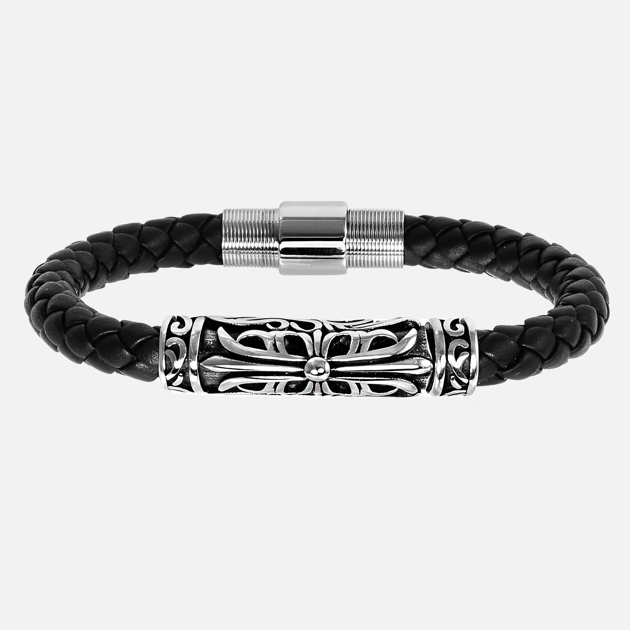 Sekora Mens Black Braided Italian Nappa Leather Hand Made Bracelet -  NEOFASHION