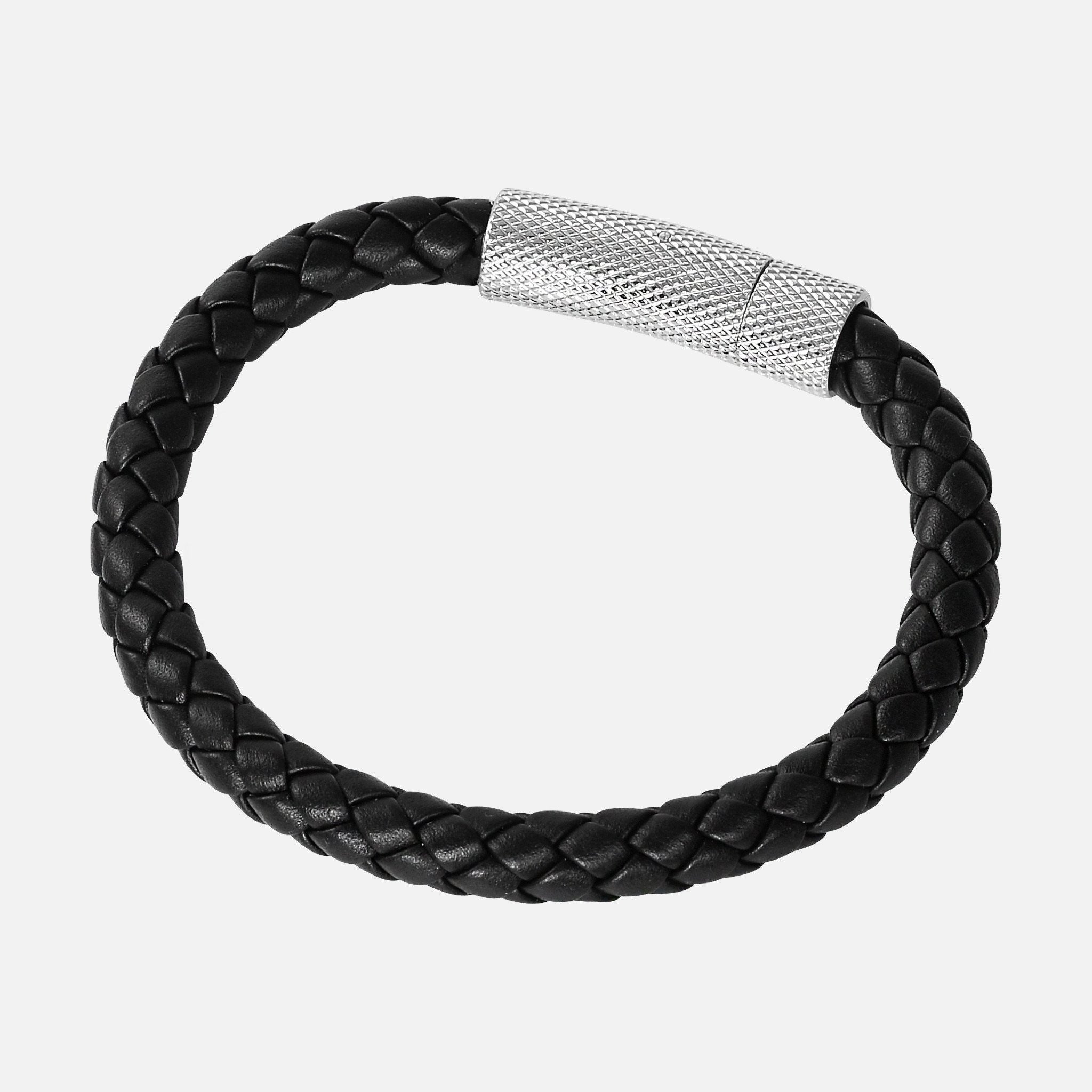  NEPTN Leather Bracelet Sailor Pro Steel 8 - Black Leather  Braided, Size Large (Wrist Circumference 7-7.5): Clothing, Shoes & Jewelry