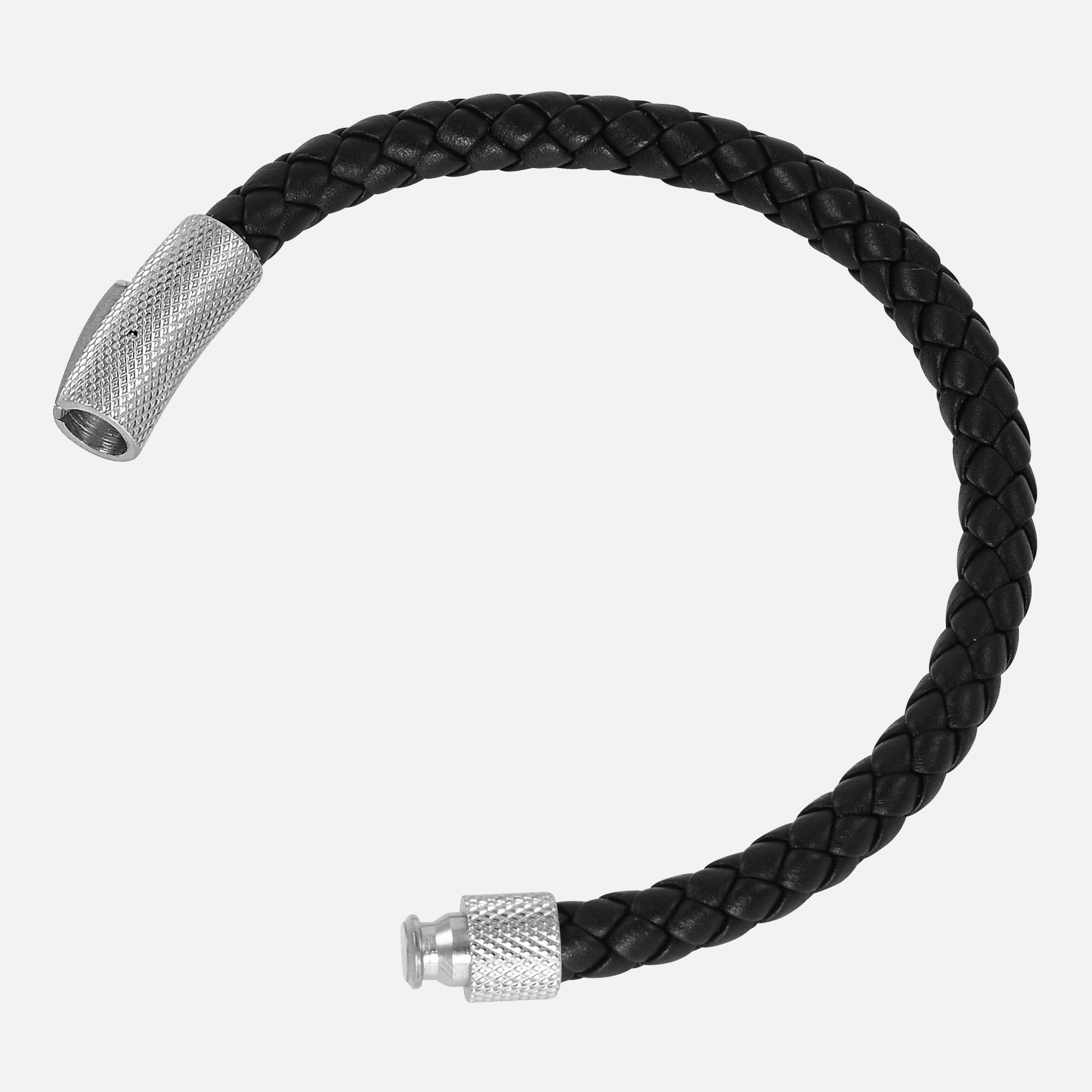 Sekora Mens Black Braided Italian Nappa Leather Hand Made Bracelet -  NEOFASHION