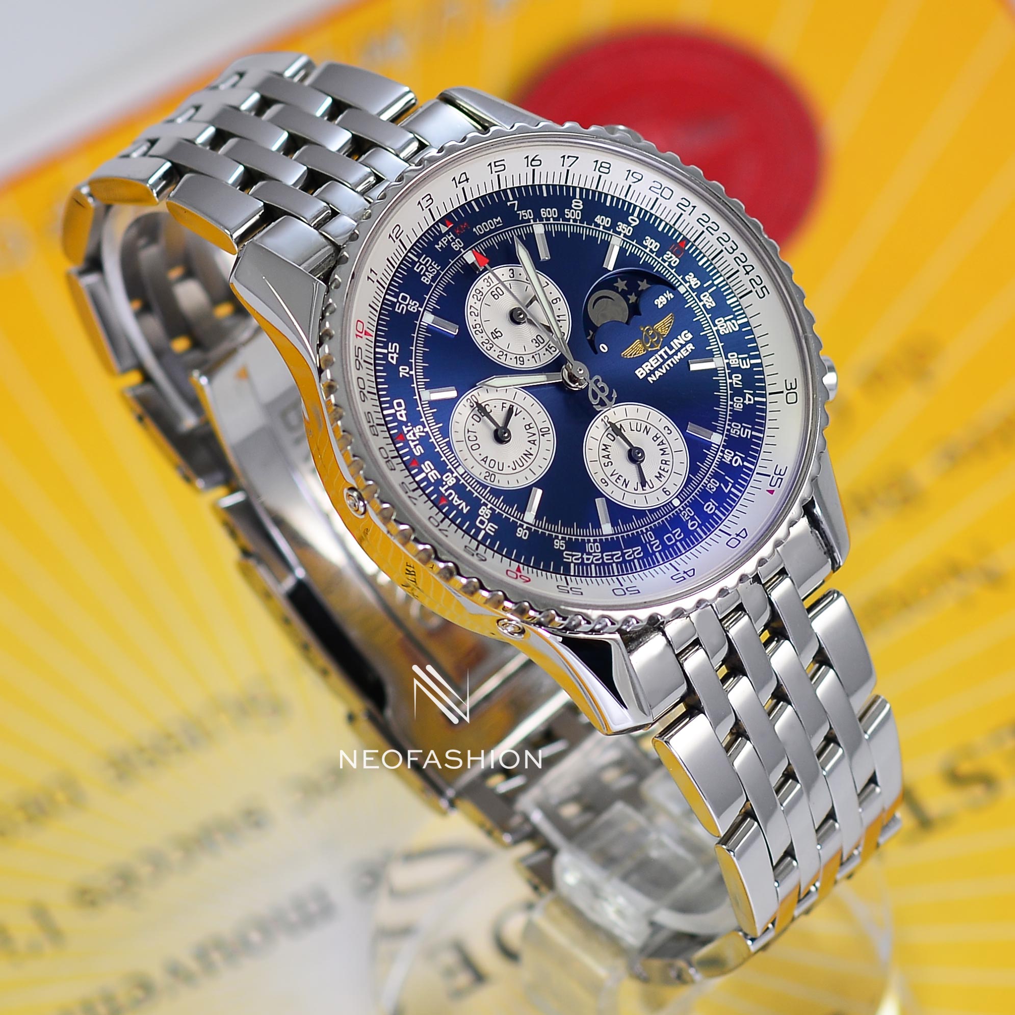 breitling blue face navitimer