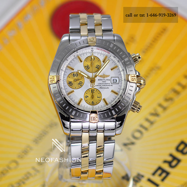 Breitling Chronomat Evolution 18K Gold/Steel White Dial B13356 - NeoFashionStore