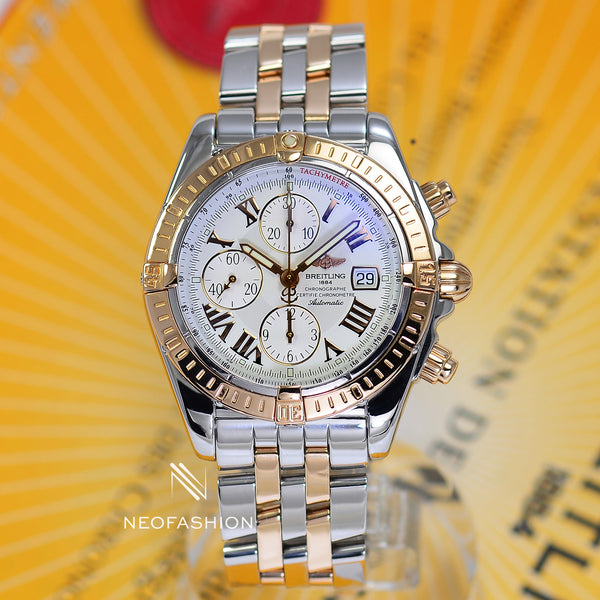 Breitling Chronomat Evolution 18K Rose Gold/Steel White Dial C13356 - NeoFashionStore