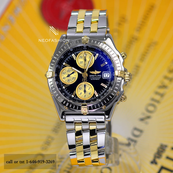 Breitling Chronomat GT 18K Gold & Stainless Steel Black Dial B13050﻿ - NeoFashionStore