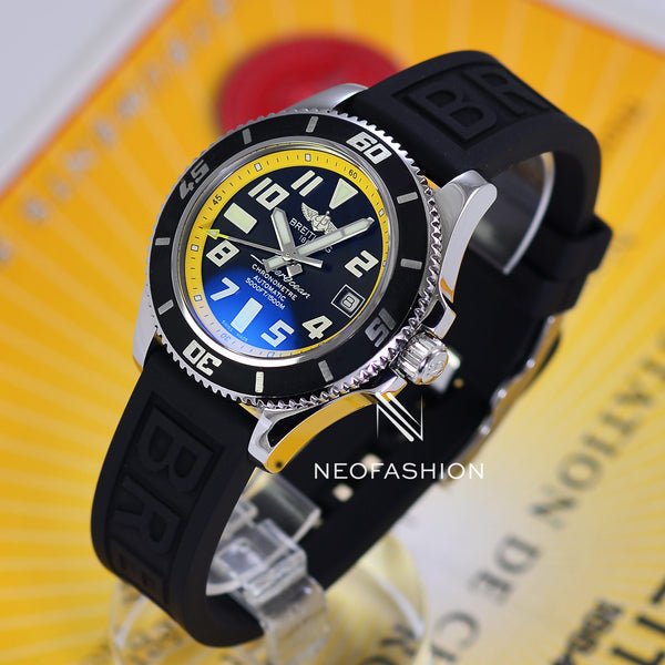 Breitling Superocean Abyss Black Dial Yellow Ring A17364 - NeoFashionStore