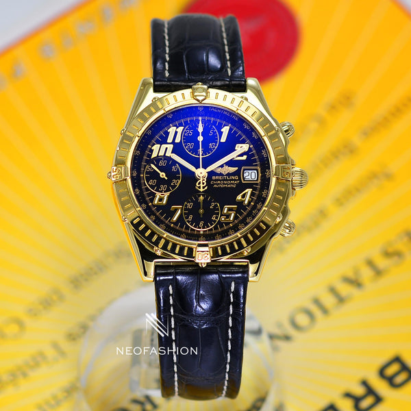 Breitling Chronomat 18K Solid Yellow Gold Black Dial K13050 - NeoFashionStore