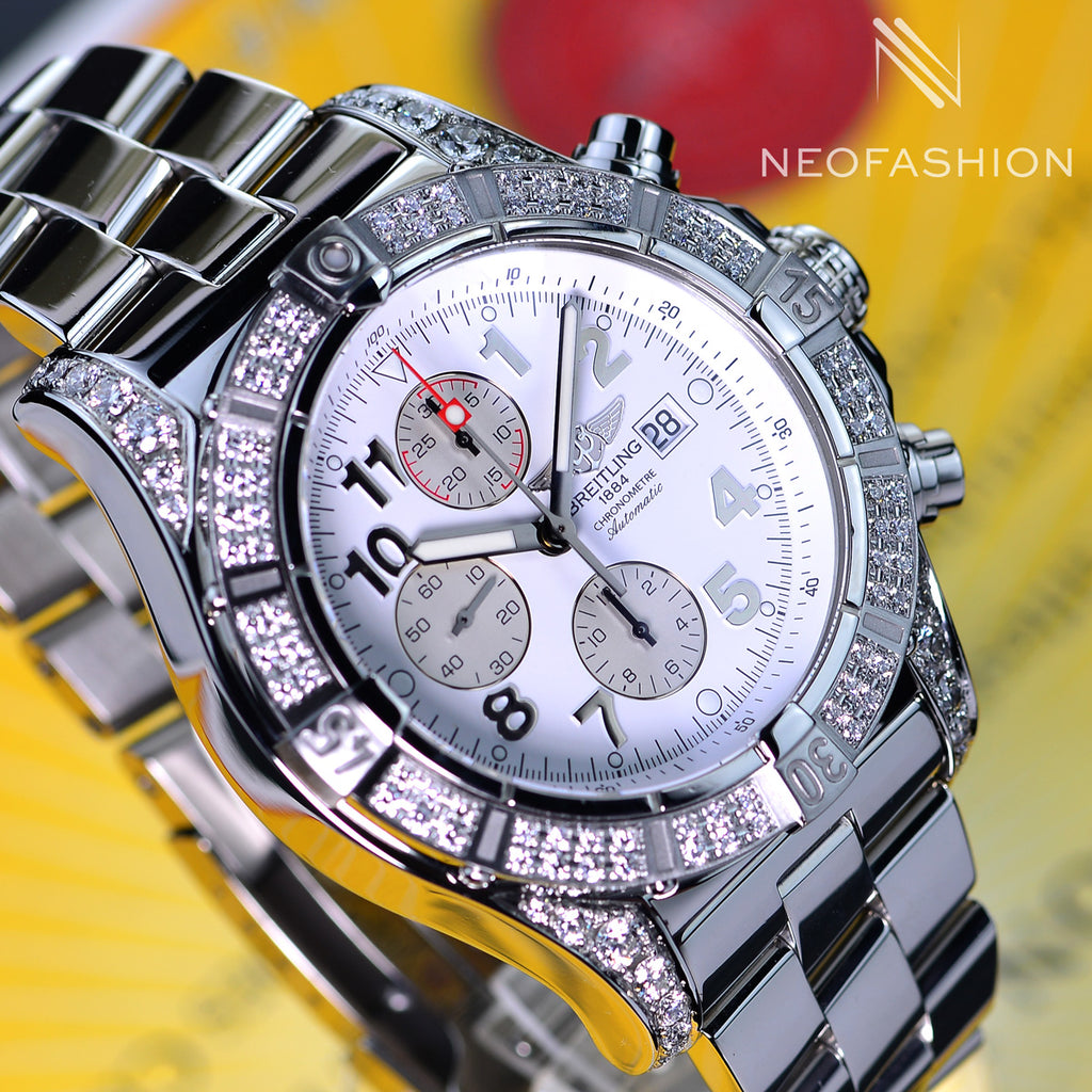 Breitling Super Avenger VVS Diamond Bezel And Lugs White Dial A13370