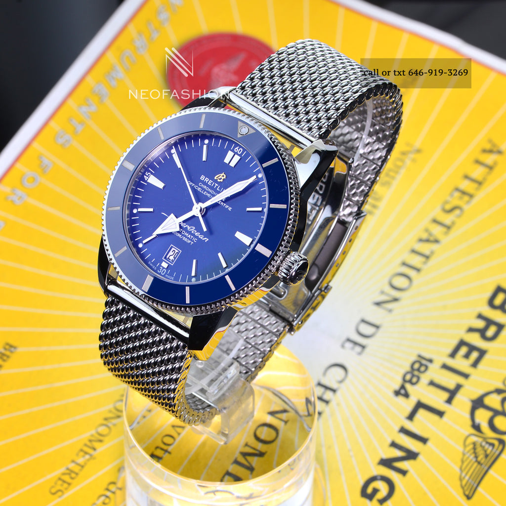 Breitling Superocean Heritage '57 Special Edition II Blue Dial Silver Mesh Bracelet Watch for Men - A103702A1C1A1
