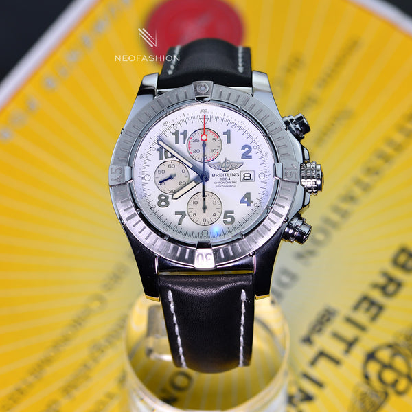 Breitling Super Avenger Chronograph White Dial A13370 Mens Watch