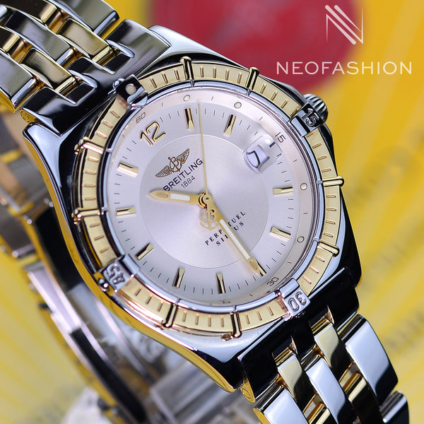 Breitling Sirus Perpetual Silver Dial 37mm 18K Gold Steel Watch D62011