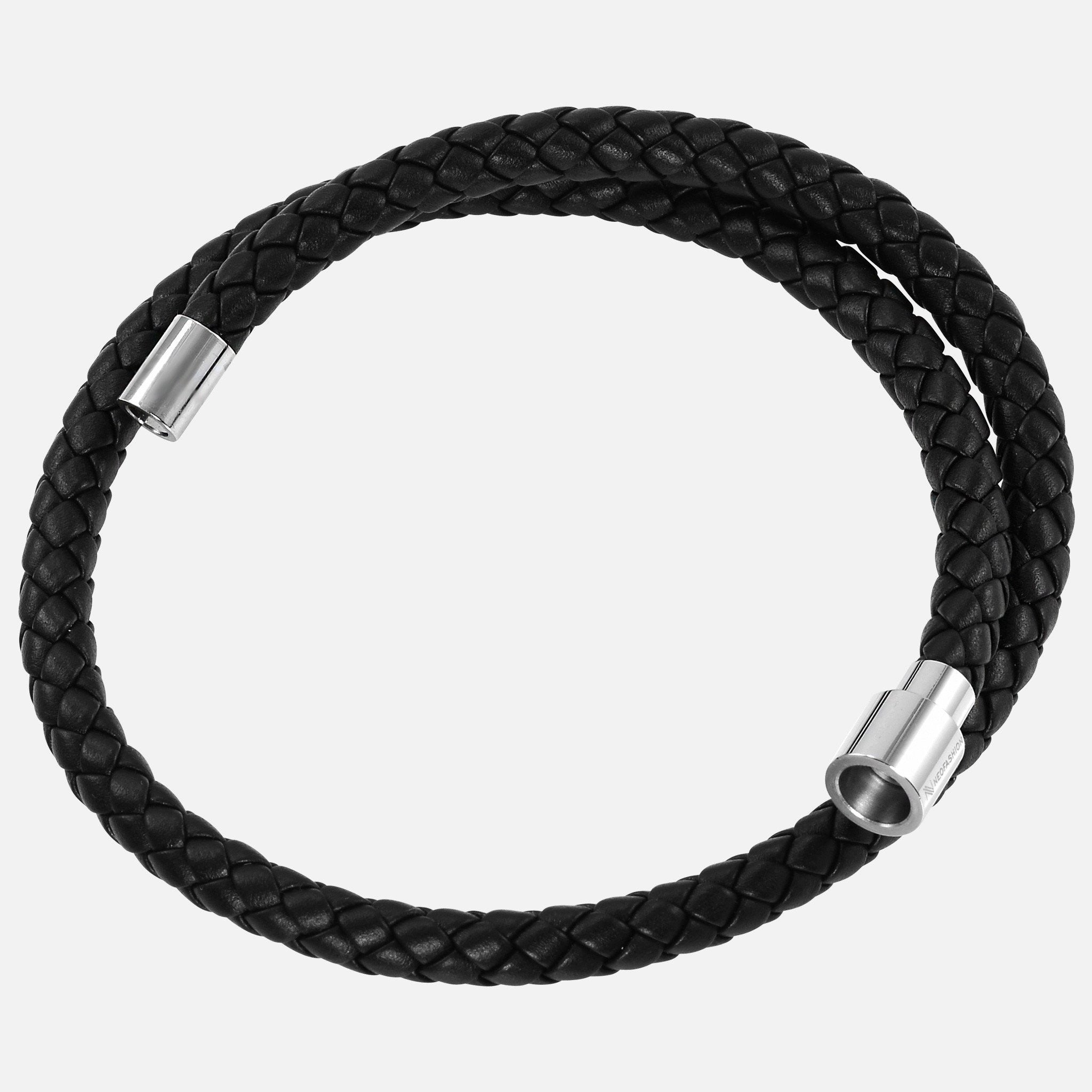 Sekora Mens Black Braided Italian Nappa Leather Hand Made Bracelet -  NEOFASHION