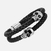 Sekora Black Braided Nappa Leather Twin Skull Bracelet - NeoFashionStore